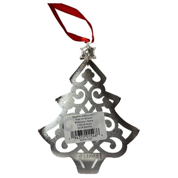 Lenox Sparkle And Scroll Multi-Crystal Tree Silverplate Christmas Tree Ornament - Picture 3 of 3